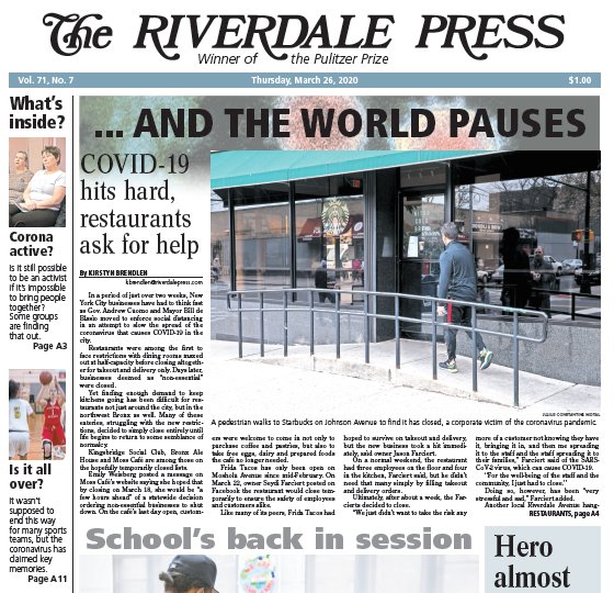 The latest from the March 26, 2020 edition of The Riverdale Press The